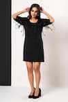 Buy_That Thing You Love_Black Neoprene Beads Round Neck Dress _at_Aza_Fashions