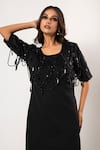 Shop_That Thing You Love_Black Neoprene Beads Round Neck Dress _Online_at_Aza_Fashions