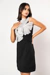 That Thing You Love_Black Neoprene Asymmetric Double Flower Dress _at_Aza_Fashions