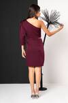 Shop_That Thing You Love_Maroon Neoprene Fabric Flowers One Shoulder Double Dress _at_Aza_Fashions