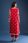 Shop_Anushree Reddy_Red Embroidery Split V-neck Pearl Work Kurta Set _at_Aza_Fashions