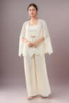 Buy_Samyukta Singhania_White Satin, Lace Round , Open Jacket And Pant Set _at_Aza_Fashions