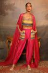 Buy_Jigya Japra_Magenta Organza Embroidery, Beads Round Neck Cape Set _at_Aza_Fashions