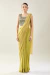 Buy_Samyukta Singhania_Green Sequins Square Neck Pre-draped Saree And Blouse Set _Online_at_Aza_Fashions