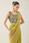 Samyukta Singhania_Green Sequins Square Neck Pre-draped Saree And Blouse Set _at_Aza_Fashions