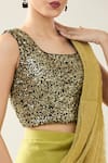 Buy_Samyukta Singhania_Green Sequins Square Neck Pre-draped Saree And Blouse Set 