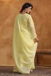 Shop_Anshu Wadhwa_Yellow , Silk Embroidery V-neck Designer Lemon Kurta Set _at_Aza_Fashions