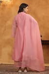 Shop_Anshu Wadhwa_Pink Chanderi, Organza Embroidery V-neck Kurta And Dupatta Set _at_Aza_Fashions