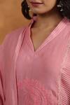 Buy_Anshu Wadhwa_Pink Chanderi, Organza Embroidery V-neck Kurta And Dupatta Set 