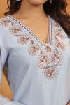 Anshu Wadhwa_Aqua Chanderi Silk, Cotton, Organza Embroidery V-neck Blue Kurta Set _Online