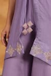 Buy_Anshu Wadhwa_Mauve Chanderi, Muslin, Organza Embroidery Split V-neck Kurta Set With Dupatta 