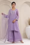 Anshu Wadhwa_Mauve Chanderi, Muslin, Organza Embroidery Round Neck Kurta Set With Dupatta _Online_at_Aza_Fashions