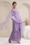 Shop_Anshu Wadhwa_Mauve Chanderi, Muslin, Organza Embroidery Round Neck Kurta Set With Dupatta _Online_at_Aza_Fashions