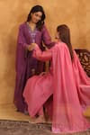 Anshu Wadhwa_Purple Chanderi, Cotton Embroidery V-neck Dark Kurta Set _at_Aza_Fashions