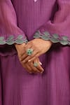 Buy_Anshu Wadhwa_Purple Chanderi, Cotton Embroidery V-neck Dark Kurta Set 