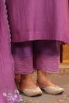 Shop_Anshu Wadhwa_Purple Chanderi, Cotton Embroidery V-neck Dark Kurta Set 
