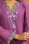 Anshu Wadhwa_Purple Chanderi, Cotton Embroidery V-neck Dark Kurta Set _Online