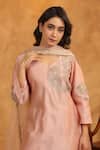 Anshu Wadhwa_Rose Gold Chanderi Silk, Cotton, Organza Embroidery Round Neck Kurta Set _Online_at_Aza_Fashions