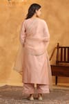 Shop_Anshu Wadhwa_Rose Gold Chanderi Silk, Cotton, Organza Embroidery Round Neck Kurta Set _at_Aza_Fashions