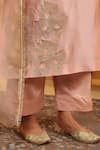Buy_Anshu Wadhwa_Rose Gold Chanderi Silk, Cotton, Organza Embroidery Round Neck Kurta Set _Online_at_Aza_Fashions