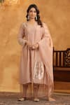Buy_Anshu Wadhwa_Peach Chanderi, Cotton Embroidery V-neck Kurta Set _at_Aza_Fashions