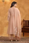 Shop_Anshu Wadhwa_Peach Chanderi, Cotton Embroidery V-neck Kurta Set _at_Aza_Fashions