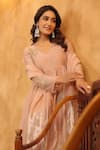 Buy_Anshu Wadhwa_Peach Chanderi, Cotton Embroidery V-neck Kurta Set _Online_at_Aza_Fashions