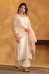 Buy_Anshu Wadhwa_White Chanderi Silk, Cotton, Organza Embroidery Round Neck Kurta Set _Online_at_Aza_Fashions