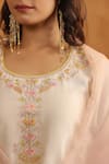Shop_Anshu Wadhwa_White Chanderi Silk, Cotton, Organza Embroidery Round Neck Kurta Set 