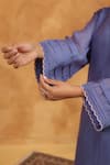 Anshu Wadhwa_Blue Chanderi, Cotton Embroidery V-neck Indigo Moon Kurta Set _Online_at_Aza_Fashions