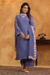 Buy_Anshu Wadhwa_Blue Chanderi, Cotton Embroidery V-neck Indigo Moon Kurta Set _at_Aza_Fashions