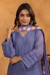 Shop_Anshu Wadhwa_Blue Chanderi, Cotton Embroidery V-neck Indigo Moon Kurta Set 