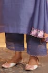 Anshu Wadhwa_Blue Chanderi, Cotton Embroidery V-neck Indigo Moon Kurta Set _Online