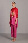 Clos_Fuchsia Linen Round Neck Pink Designer Kurta And Pant Set _Online_at_Aza_Fashions