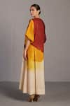Shop_Clos_Brown Linen V-neck Abstract Print Korean Dress _Online_at_Aza_Fashions