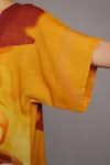Clos_Brown Linen V-neck Abstract Print Korean Dress _at_Aza_Fashions