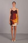 Clos_Brown V-neck And Ochre Designer Dress _Online_at_Aza_Fashions
