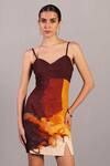 Shop_Clos_Brown V-neck And Ochre Designer Dress _Online_at_Aza_Fashions