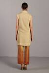 Shop_Clos_Cream Linen Notched Neck, Collared Designer Wine And Jacket Pant Set _at_Aza_Fashions