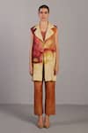 Buy_Clos_Cream Linen Notched Neck, Collared Designer Wine And Jacket Pant Set _at_Aza_Fashions