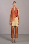 Buy_Clos_Wine Kota Doria Halter Neck Designer And Cream Kurta Pant Set _at_Aza_Fashions
