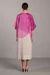 Shop_Clos_Pink Linen V-neck Beetroot And Light Grey Designer Dress _at_Aza_Fashions