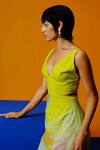 Clos_Green V-neck Neon Blue And Designer Dress _Online_at_Aza_Fashions
