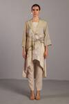 Buy_Clos_Linen Shawl , Notched , Round Moss Green Designer Jacket And Pant Set _at_Aza_Fashions