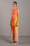 Clos_Orange Linen Asymmetric Bright And Yellow Bustier Pant Set _Online_at_Aza_Fashions