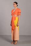 Clos_Orange V-neck Bright And Yellow Designer Set _Online_at_Aza_Fashions