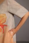 Buy_Clos_Peach Round Neck And Grey Korean Linen Dress _Online_at_Aza_Fashions