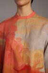 Clos_Peach Round Neck And Grey Korean Linen Dress _at_Aza_Fashions