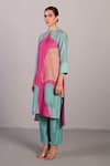 Clos_Pink Linen, Silk Mandarin Collar Designer And Blue Kurta Set _Online_at_Aza_Fashions