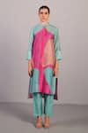 Buy_Clos_Pink Linen, Silk Mandarin Collar Designer And Blue Kurta Set _at_Aza_Fashions